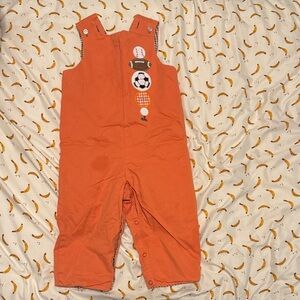 Reversible Vibrant Orange Kids Overalls with sport patches / brown checkered owl